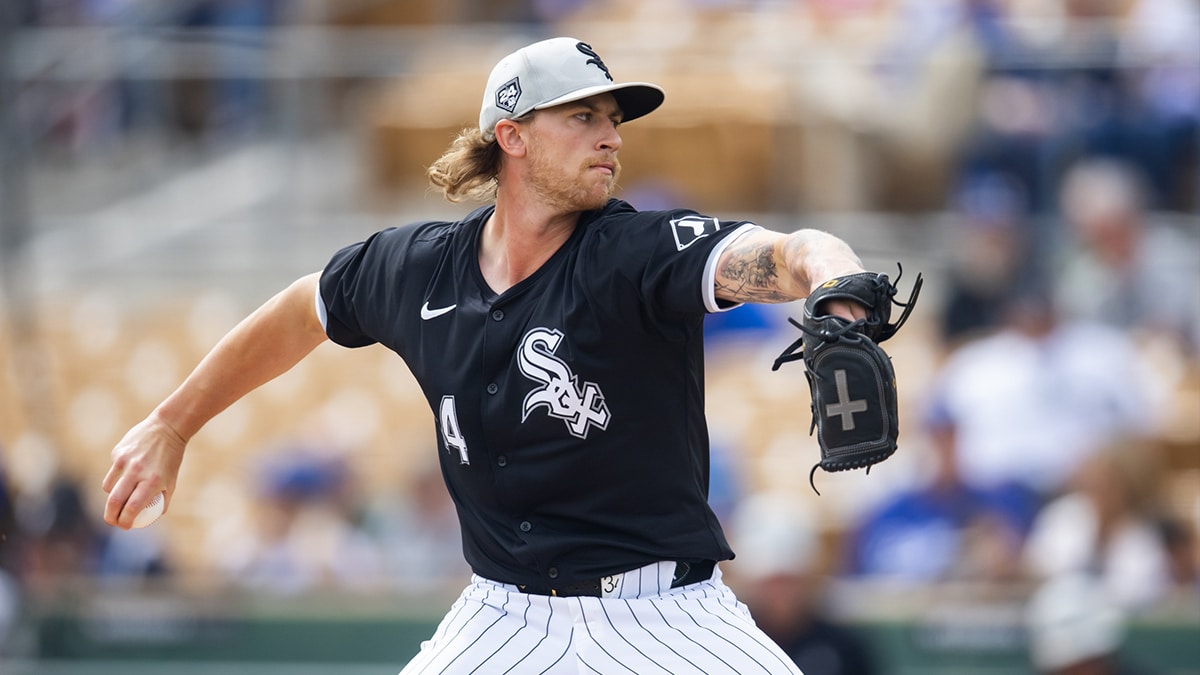 Chicago White Sox pitcher Michael Kopech against the Los Angeles Dodgers during a spring training baseball game at Camelback Ranch-Glendale.