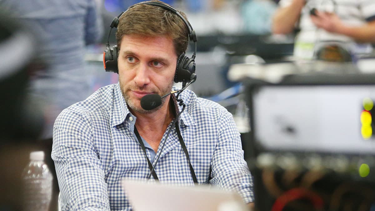 ESPN personality Mike Greenberg is interviewed on radio row