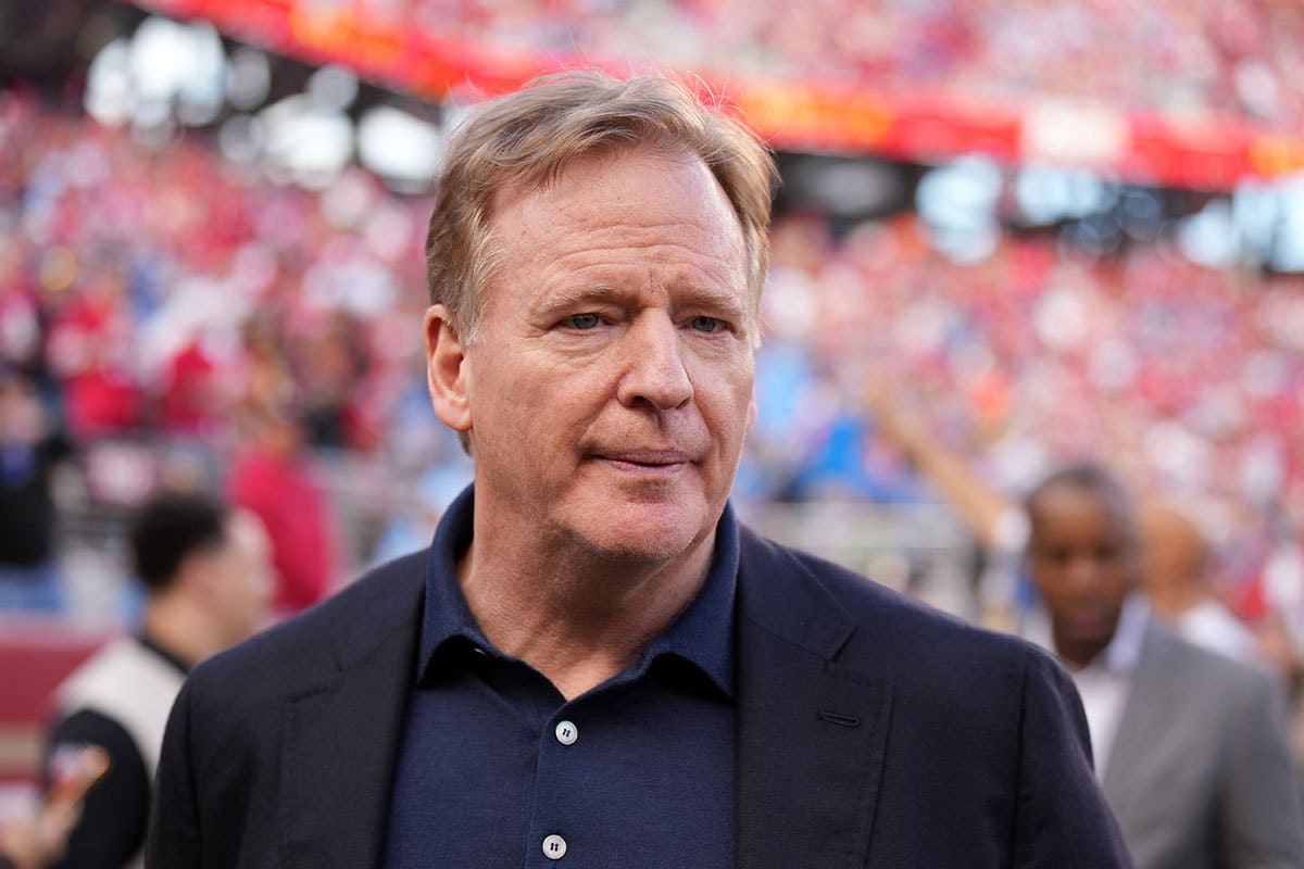 NFL commissioner Roger Goodell looks on before the NFC Championship football game between the San Francisco 49ers and the Detroit Lions at Levi's Stadium.