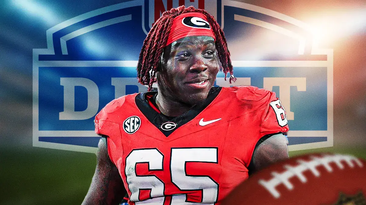 Amarius Mims next to NFL Draft logo