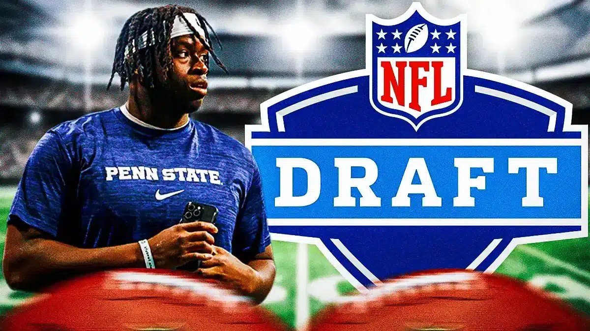 Olu Fashanu next to NFL Draft logo