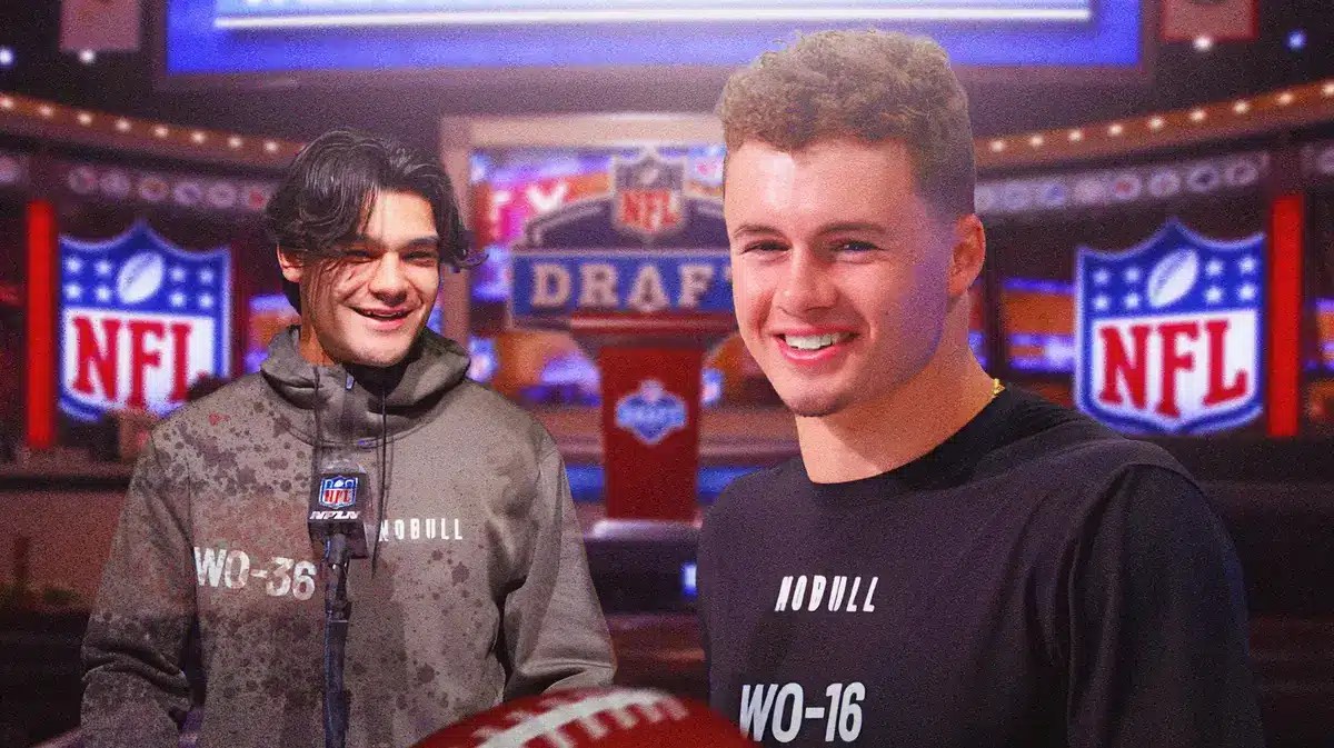 Georgia wide receiver Ladd McConkey and Los Angeles Rams wide receiver Puka Nacua at the NFL Scouting Combine