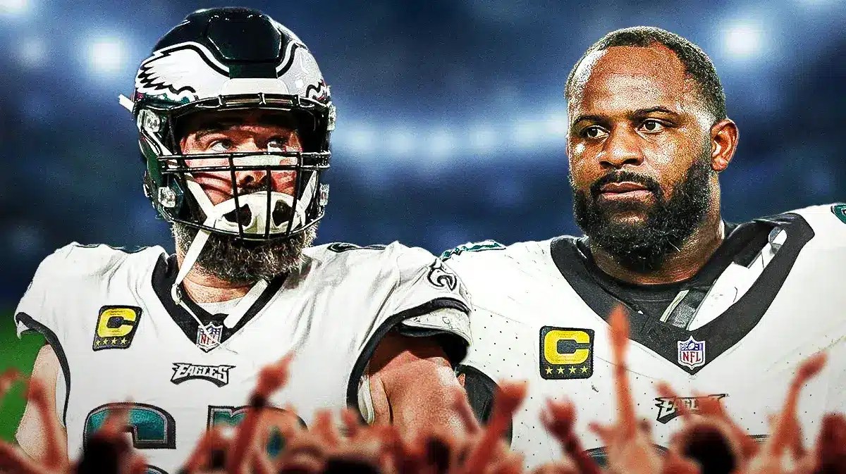 NFL player Jason Kelce and Fletcher Cox of the Philadelphia Eagles