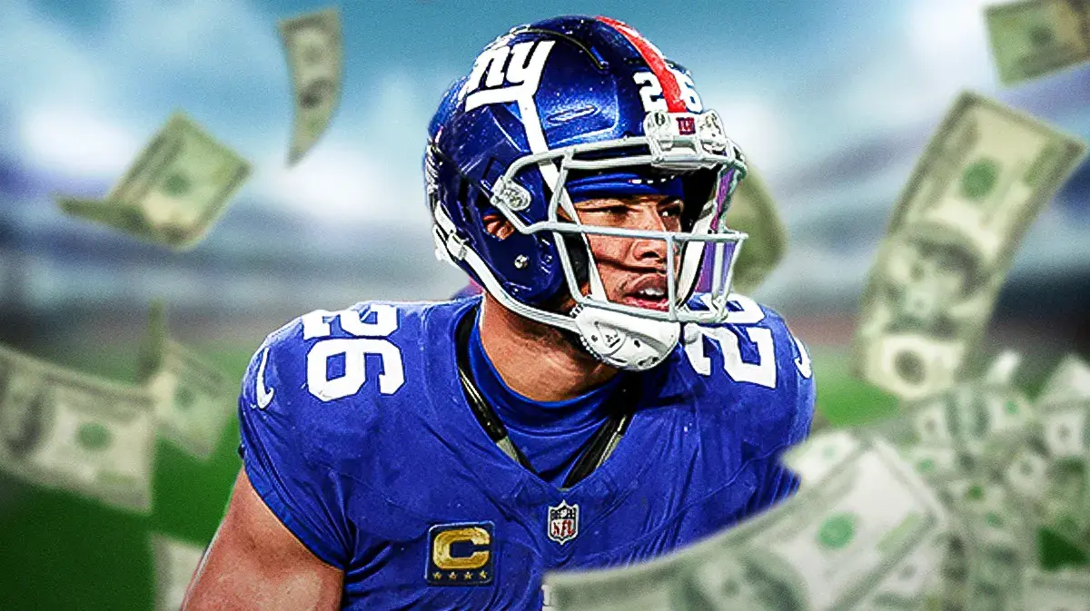 Saquon Barkley surrounded by money