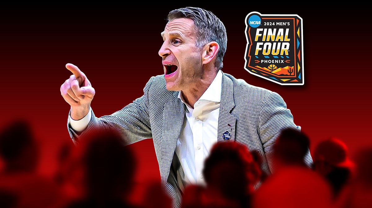 Alabama basketball, Crimson Tide, Nate Oats, Clemson basketball, Alabama final four, Nate Oats with 2024 Final Four logo in the background
