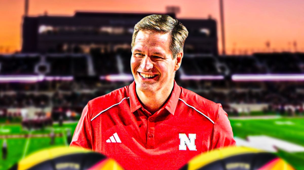 Nebraska football, Cornhuskers, Trev Alberts, Texas A&M, Aggies, Trev Alberts with Texas A&M football stadium in the background