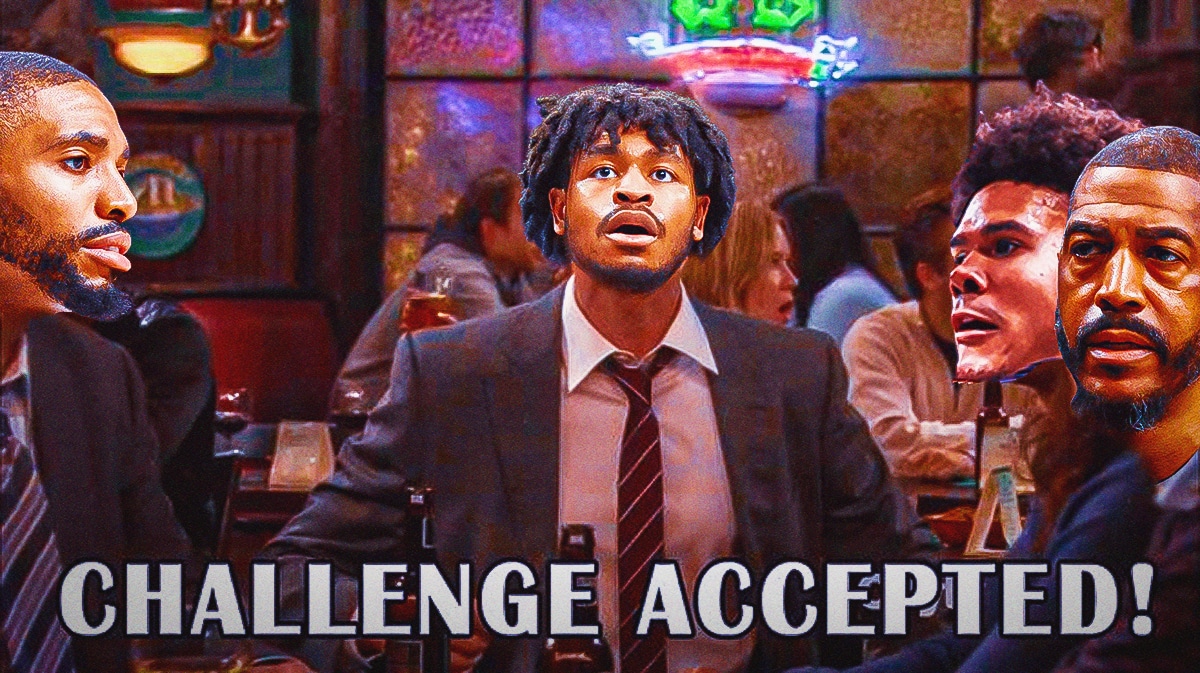 Cam Thomas, Mikal Bridges, Kevin Ollie and Cam Johnson on the HIMYM meme