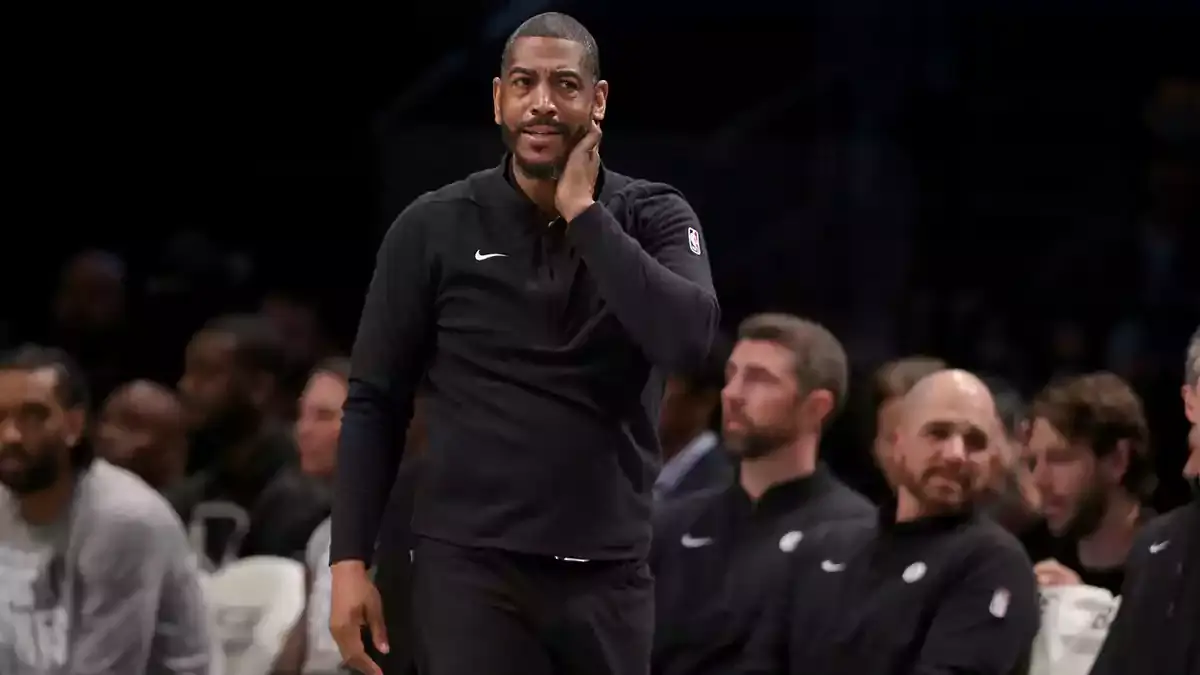 Brooklyn Nets interim head coach Kevin Ollie coaches against the Memphis Grizzlies during the second quarter at Barclays Center. 
