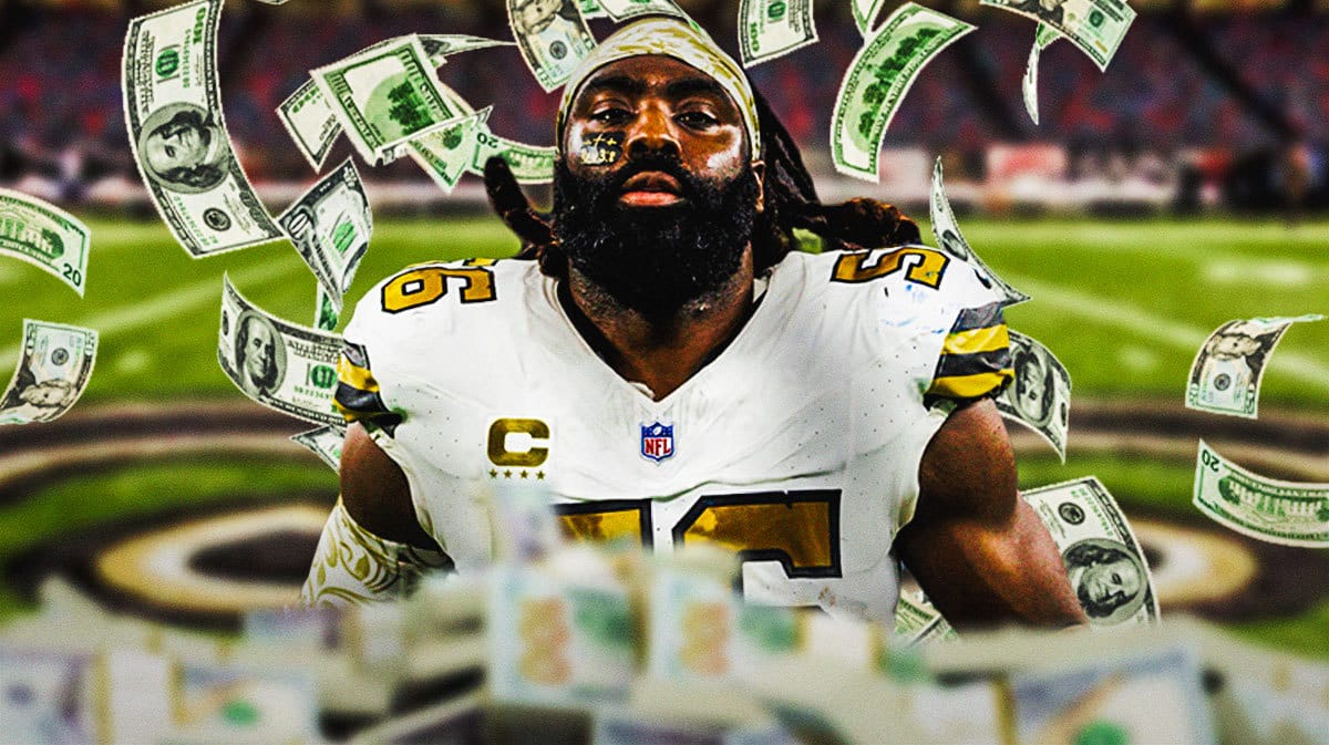 Saints' Demario Davis with money everywhere.