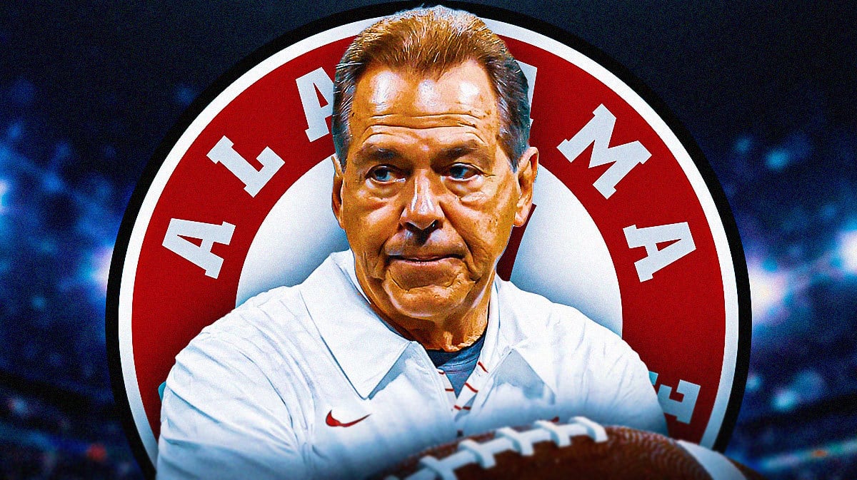 Nick Saban and Alabama football logo