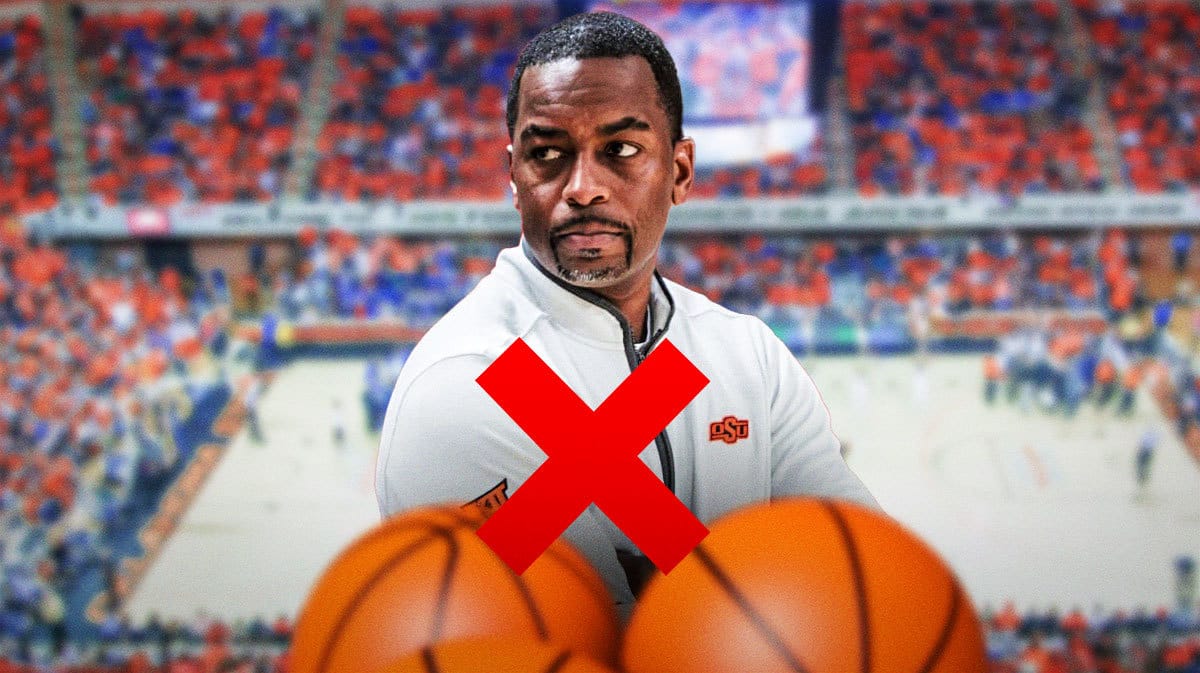 Photo: Oklahoma State basketball coach Mike Boynton with an X through him