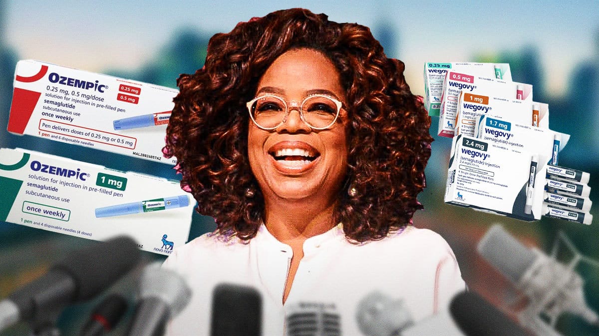 Oprah Winfrey and imagery for weight loss medications like Ozempic and Wegovy.