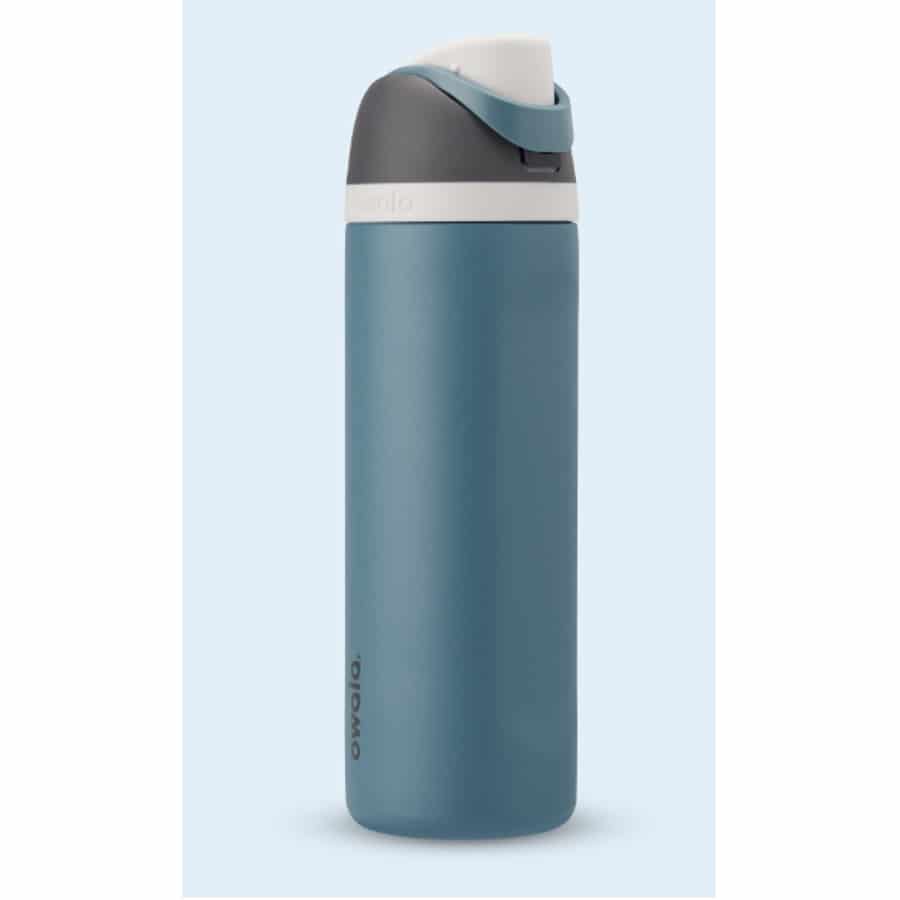 Owala water bottle FreeSip 24 Oz. - Blue Oasis color on a light blue background.