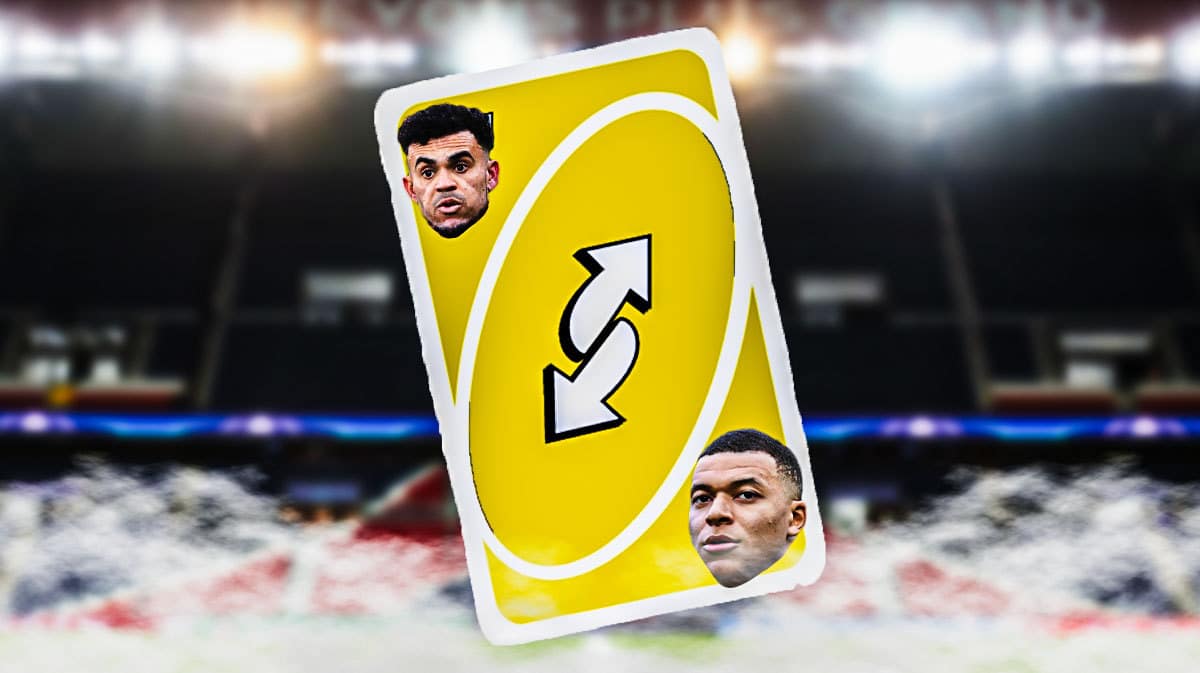 an UNO reverse card, but on the left top corner there is Luis Diaz and on the right bottom corner there is Kylian Mbappe’s head