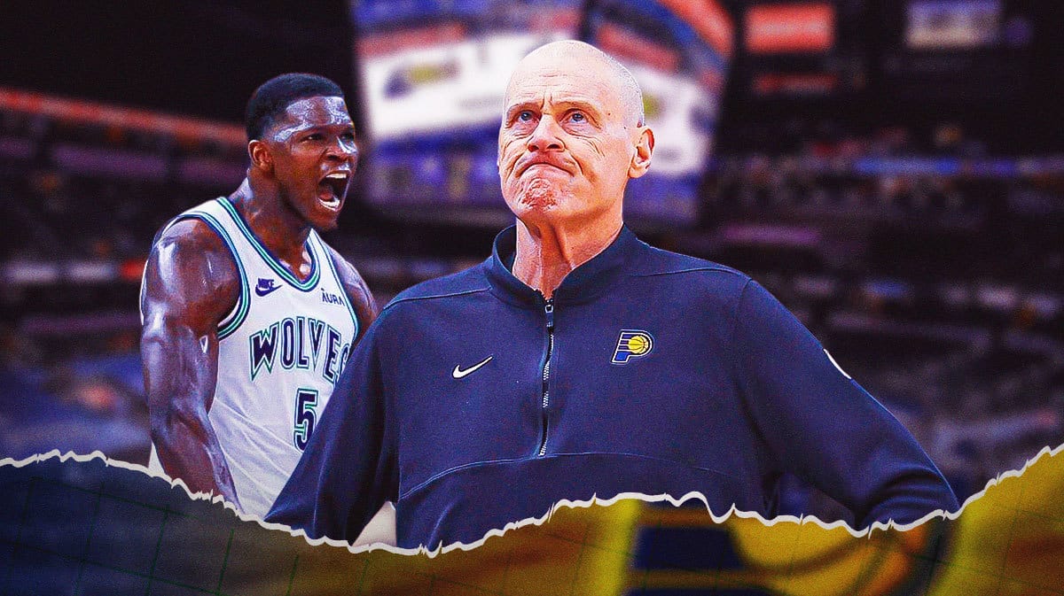 Rick Carlisle looking disappointed while Anthony Edwards is waving finger