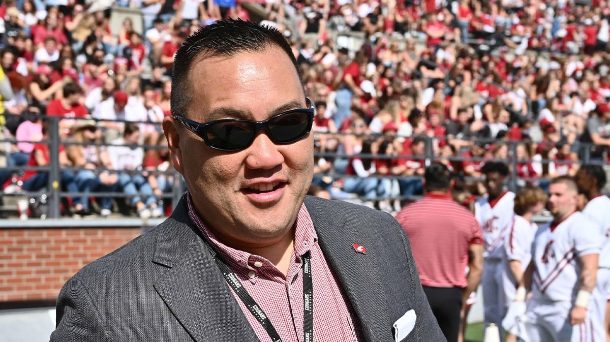 Washington State Cougars director of athletics Pat Chun looks on before a game against the Colorado State Rams at Gesa Field at Martin Stadium.