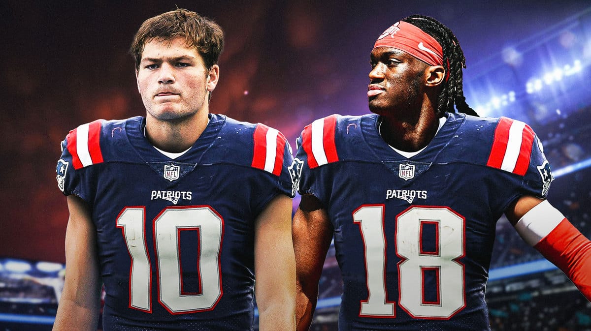 Drake Maye and Marvin Harrison Jr. in Patriots jerseys