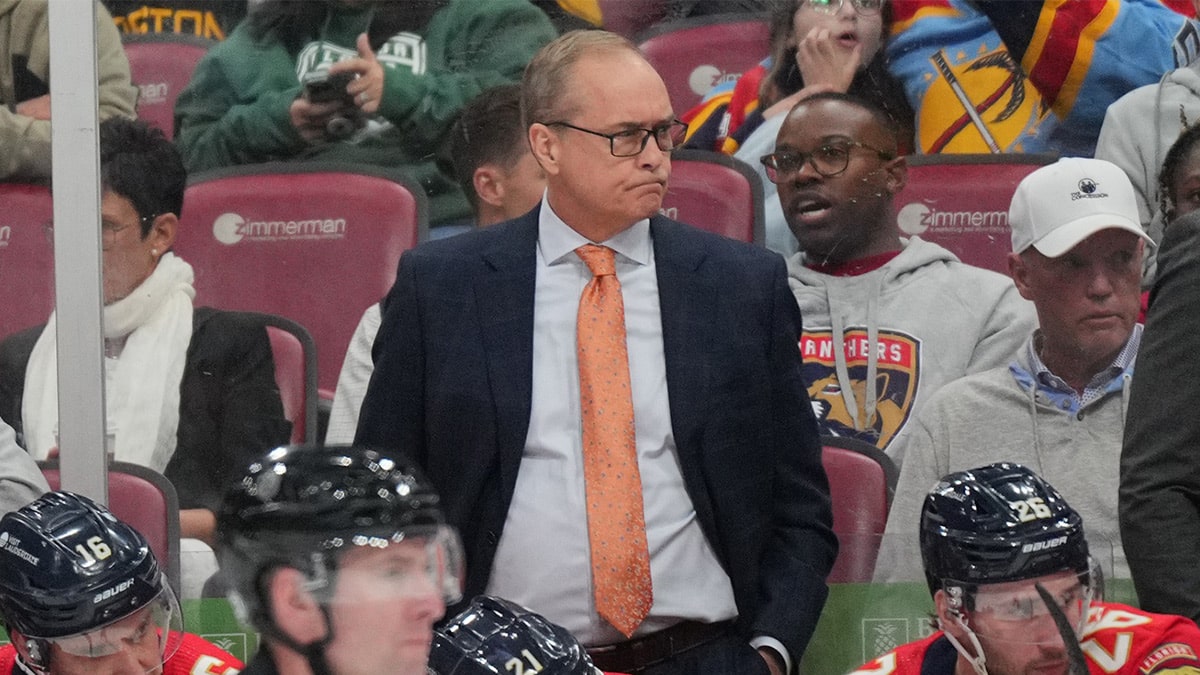 Florida Panthers head coach Paul Maurice looks on during the game against the Boston Bruins at Amerant Bank Arena