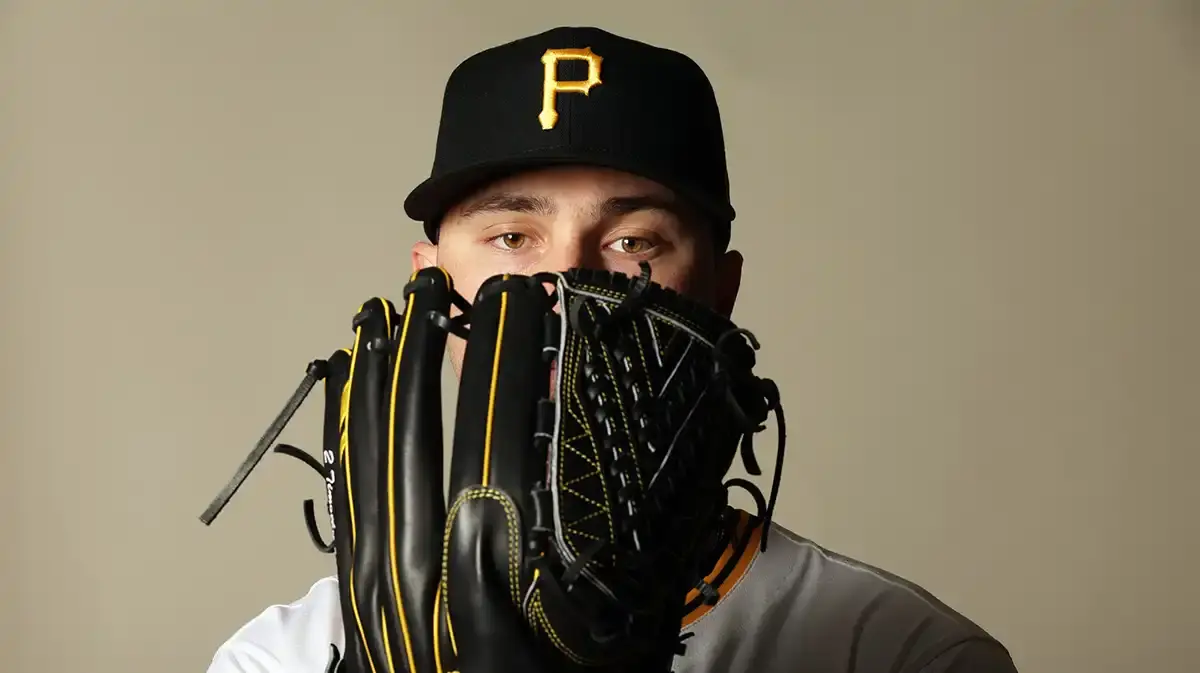 Pittsburgh Pirates pitcher Paul Skenes (30) poses for a photo during photo day at Pirate City