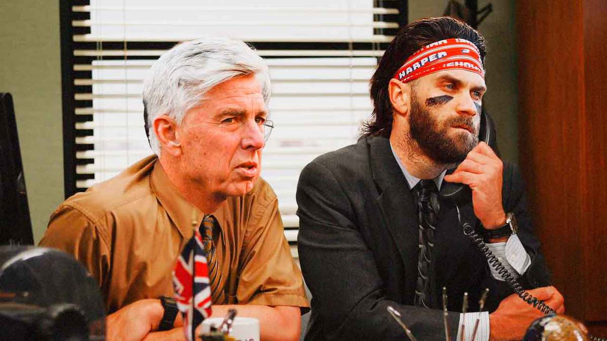 Dave Dombrowski (Phillies executive) as the guy on the left and Bryce Harper (phillies) as the guy on the phone.