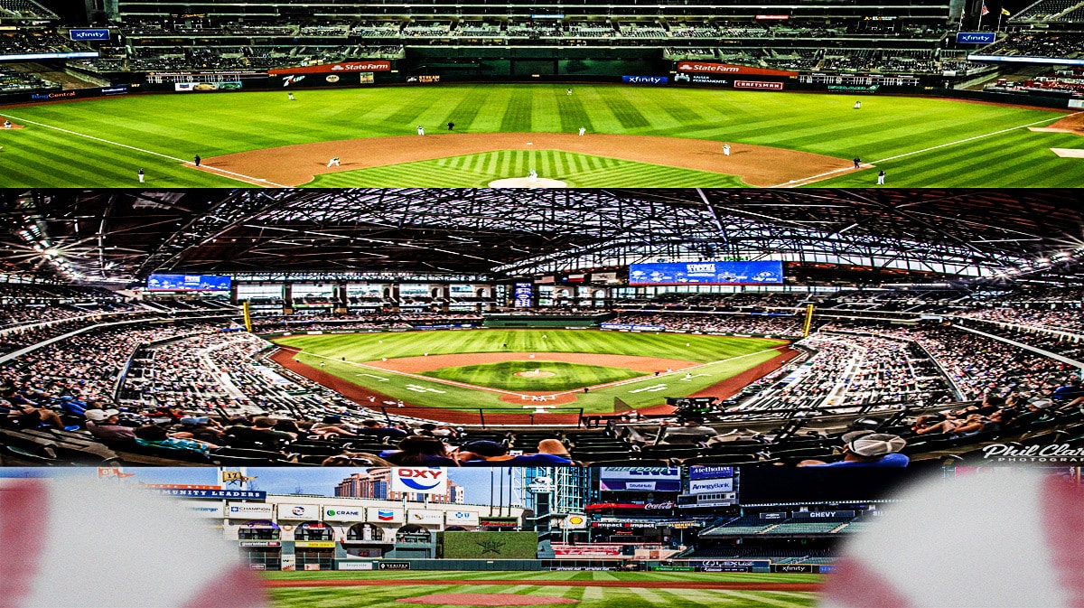 Photo: Oakland Coliseum, Globe Life Field, Minute Maid Park