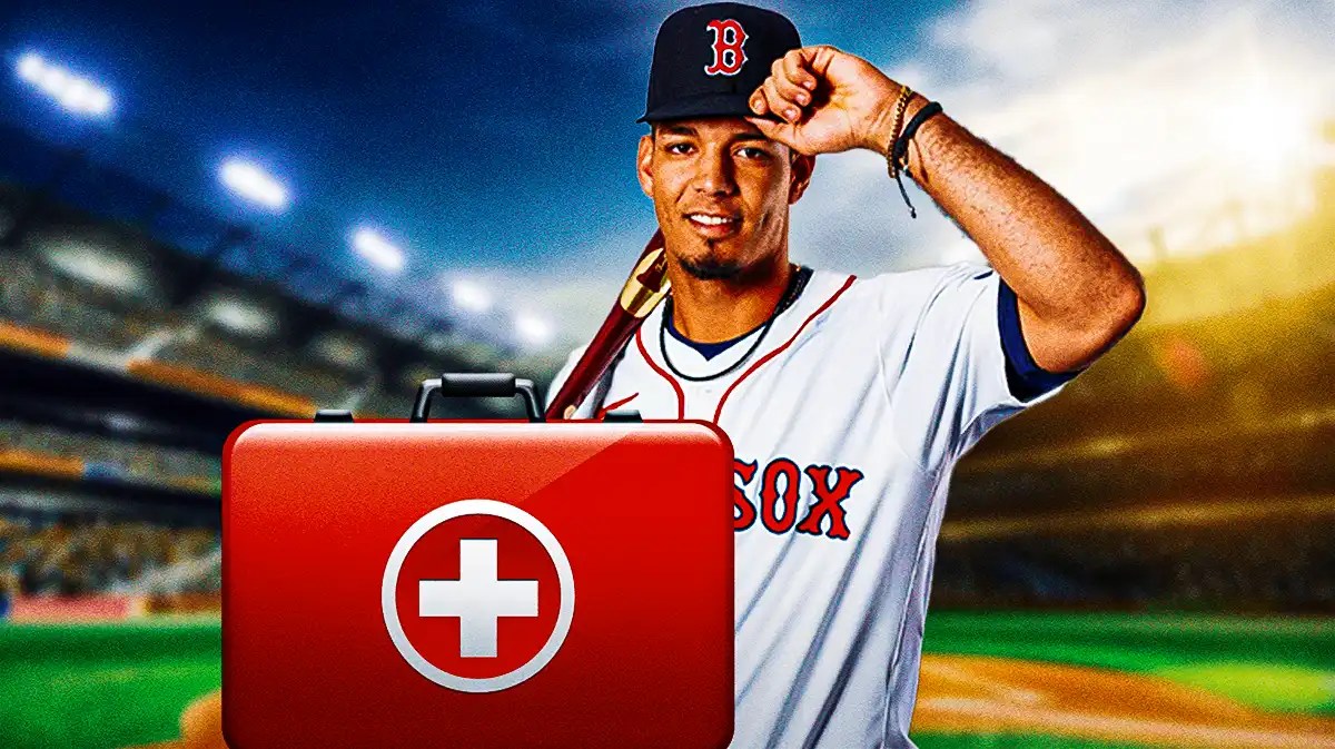 Red Sox second baseman Vaughn Grissom with a medical bag on him.