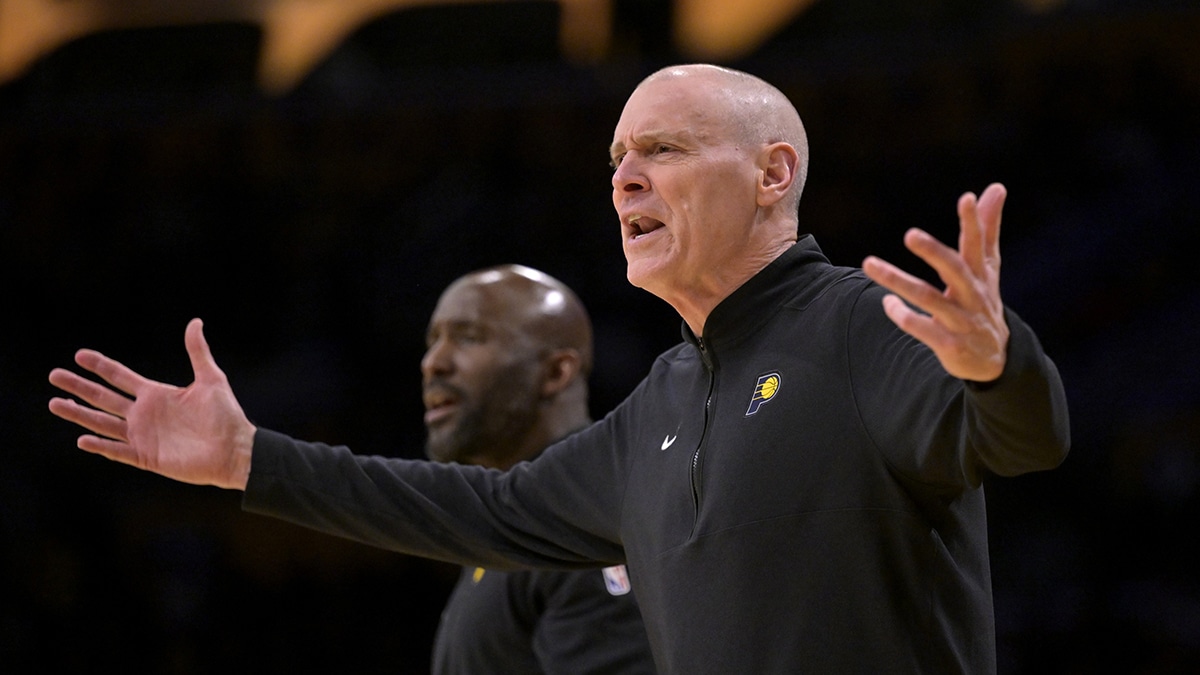 Indiana Pacers head coach Rick Carlisle argues a foul call in the game against the Los Angeles Lakers at Crypto.com Arena.