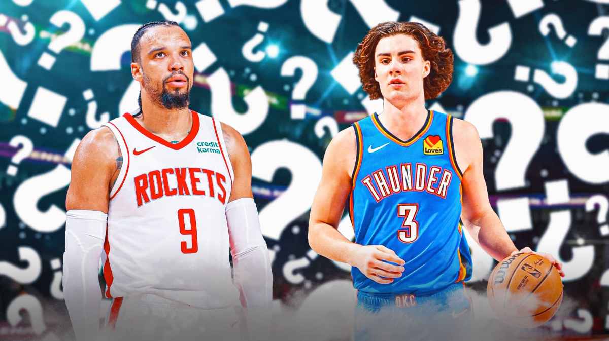 Dillon Brooks and Josh Giddey with question marks around them, Thunder Rockets fight