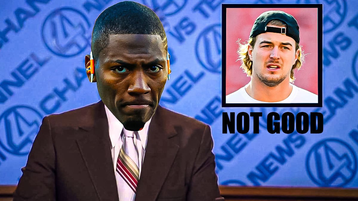 Ryan Clark as Ron Burgundy then REMOVE THE ENTIRE IMAGE INSIDE THE BOX with headshot of Kenny Pickett (Steelers) and add a text under his head shot that says "NOT GOOD"