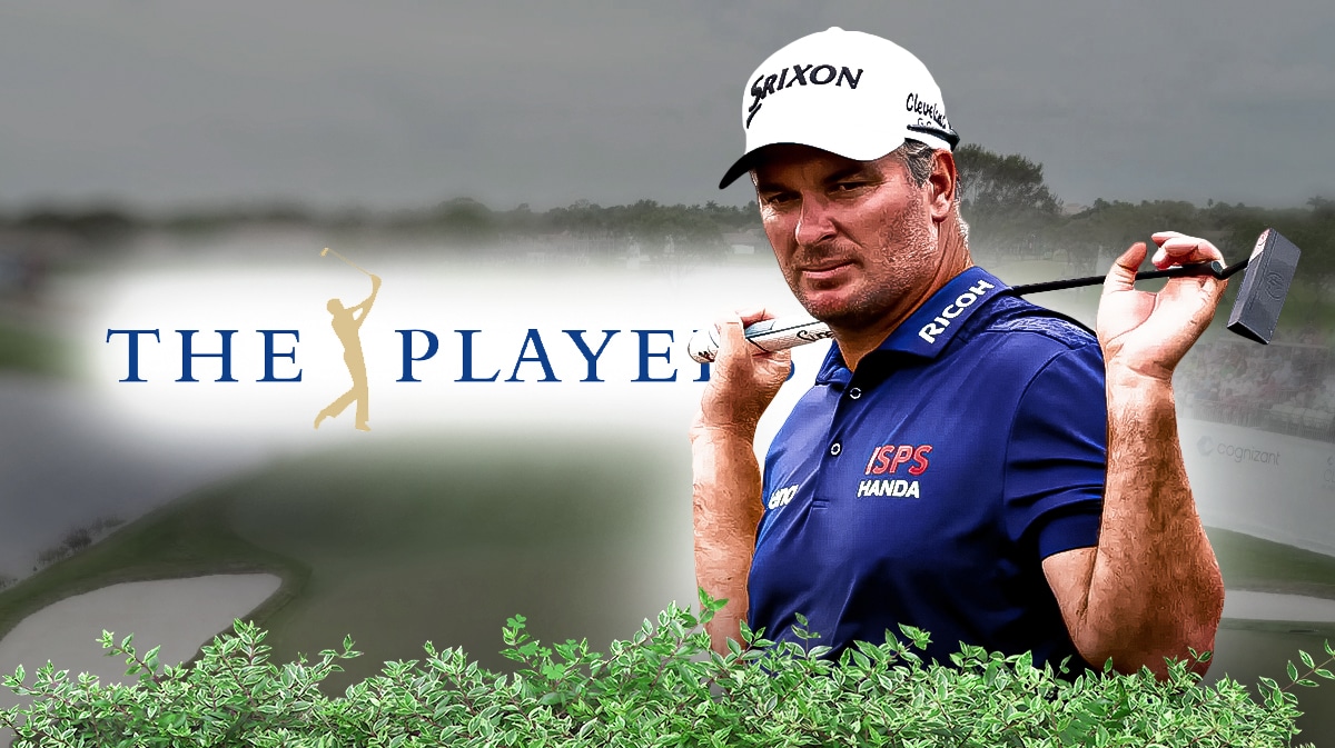 Ryan Fox next to the Players Championship logo
