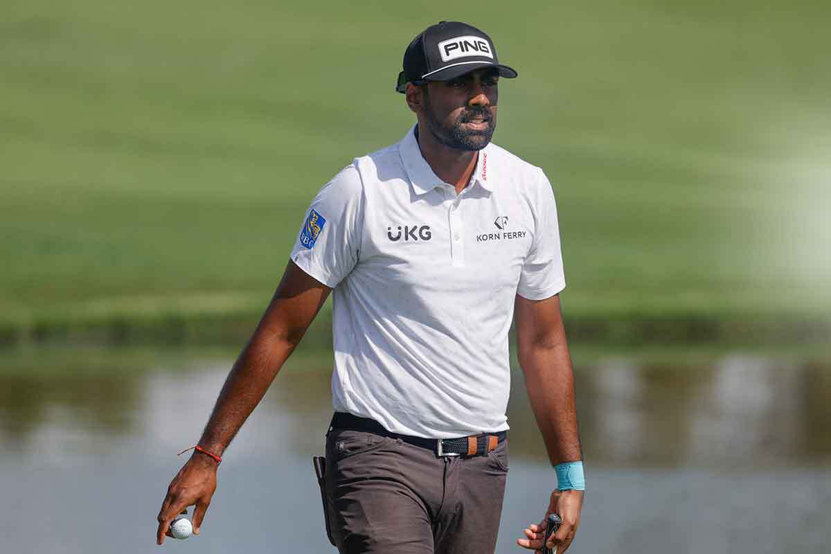 Sahith Theegala walks up to the eighth green during the second round of the Arnold Palmer Invitational golf tournament
