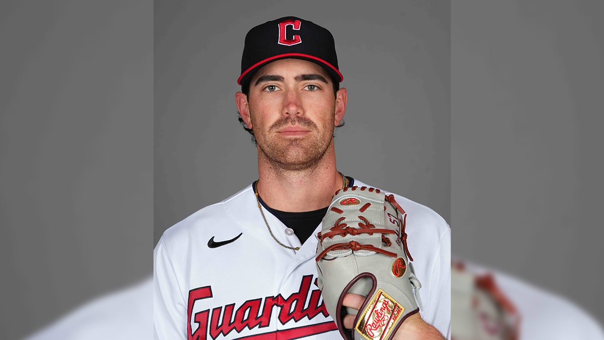 Cleveland Guardians player Shane Bieber poses for a photo during Media Day at the Cleveland Guardians Spring Training Facility.