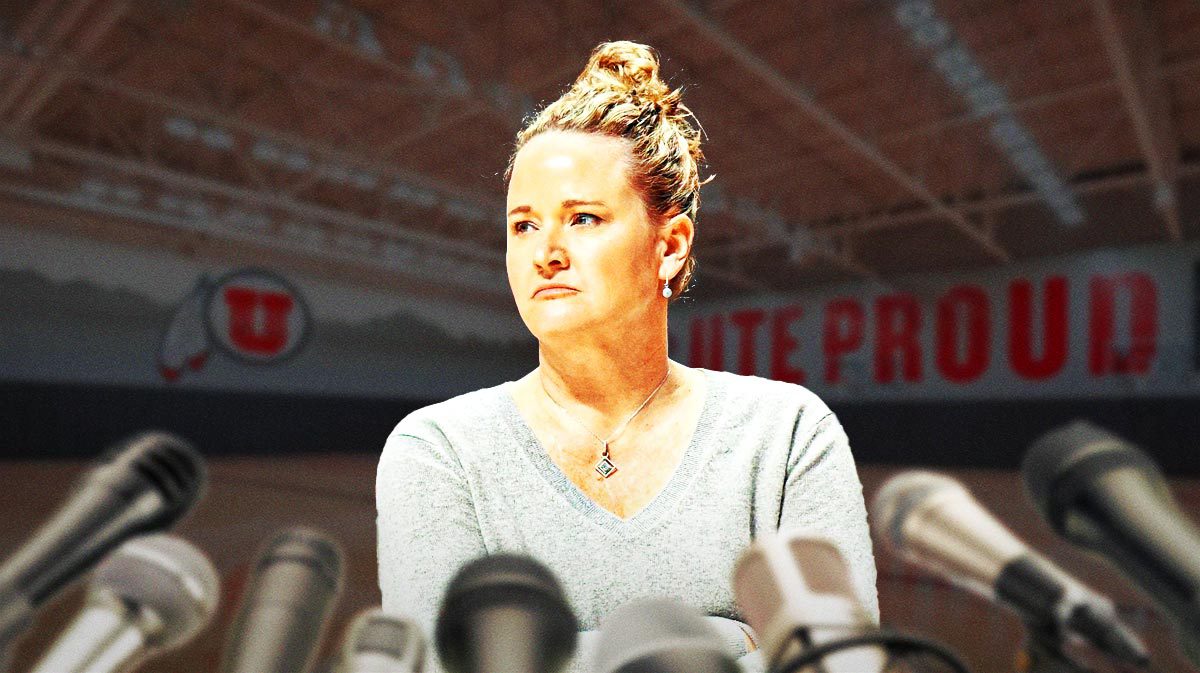 Utah women’s basketball coach Lynne Roberts with an unhappy/neutral expression.