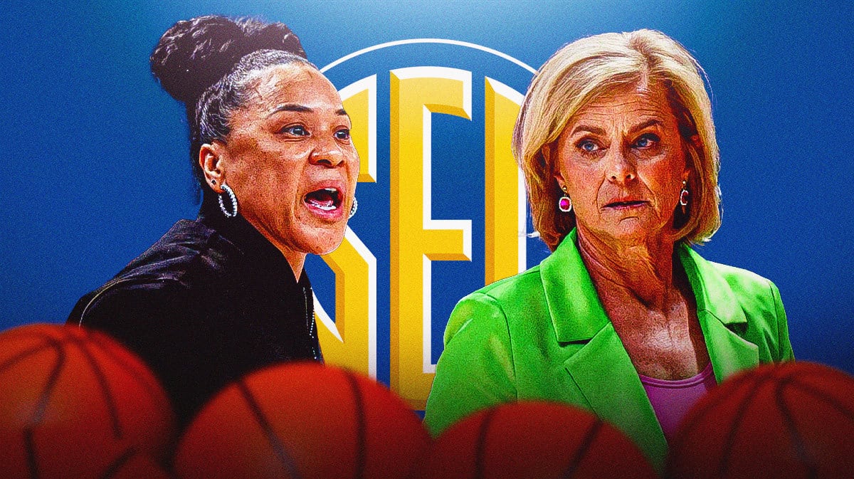 South Carolina Dawn Staley with LSU Kim Mulkey amid SEC championship