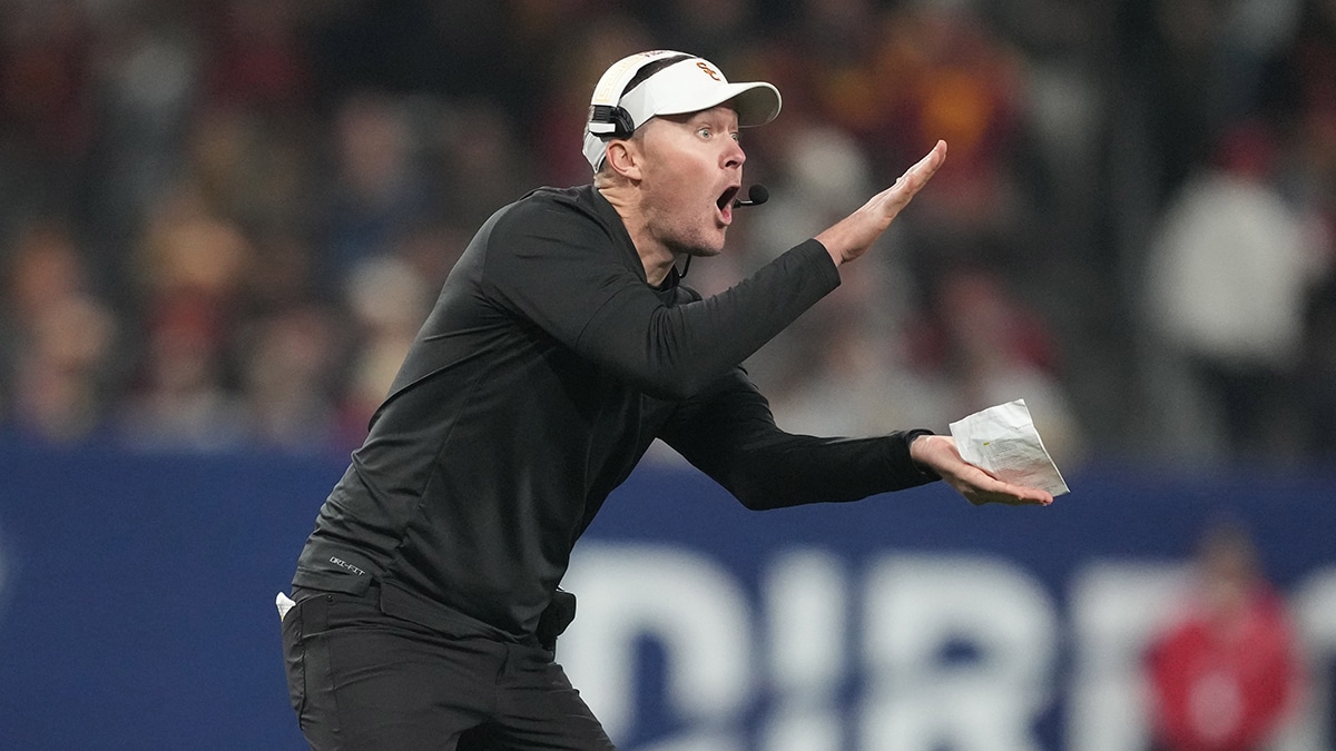 Southern California Trojans head coach Lincoln Riley reacts in the second half against the Louisville Cardinals during the Holiday Bowl at Petco Park