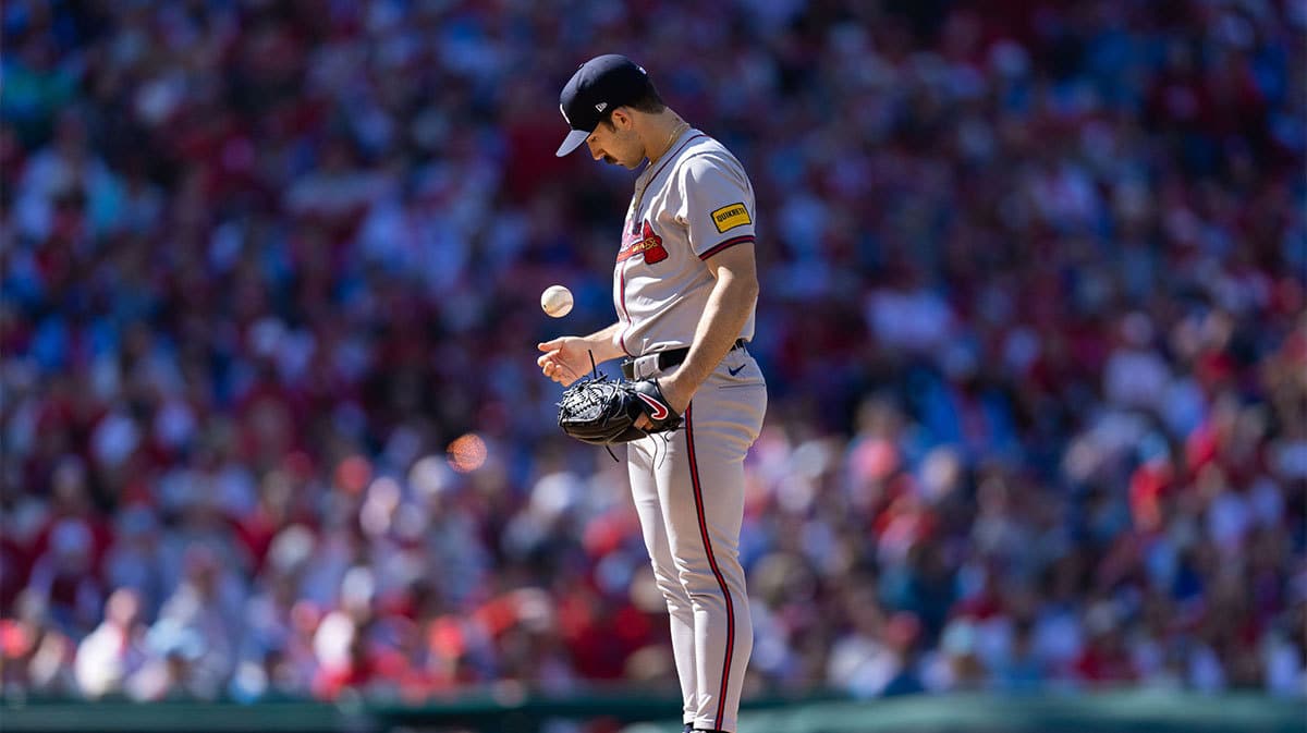 Atlanta Braves starting pitcher Spencer Strider (99) prepares to throw a pitch against the Philadelphia Phillies on opening day at Citizens Bank Park.