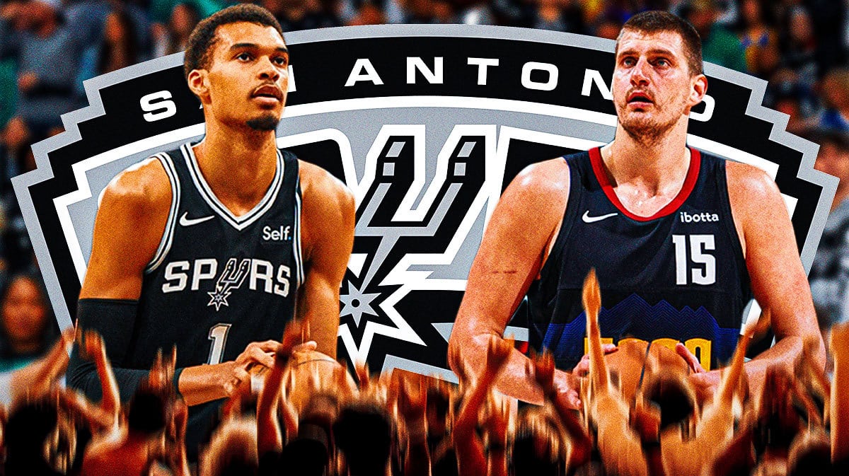 San Antonio Spurs logo with Victor Wembanyama and Nikola Jokic.