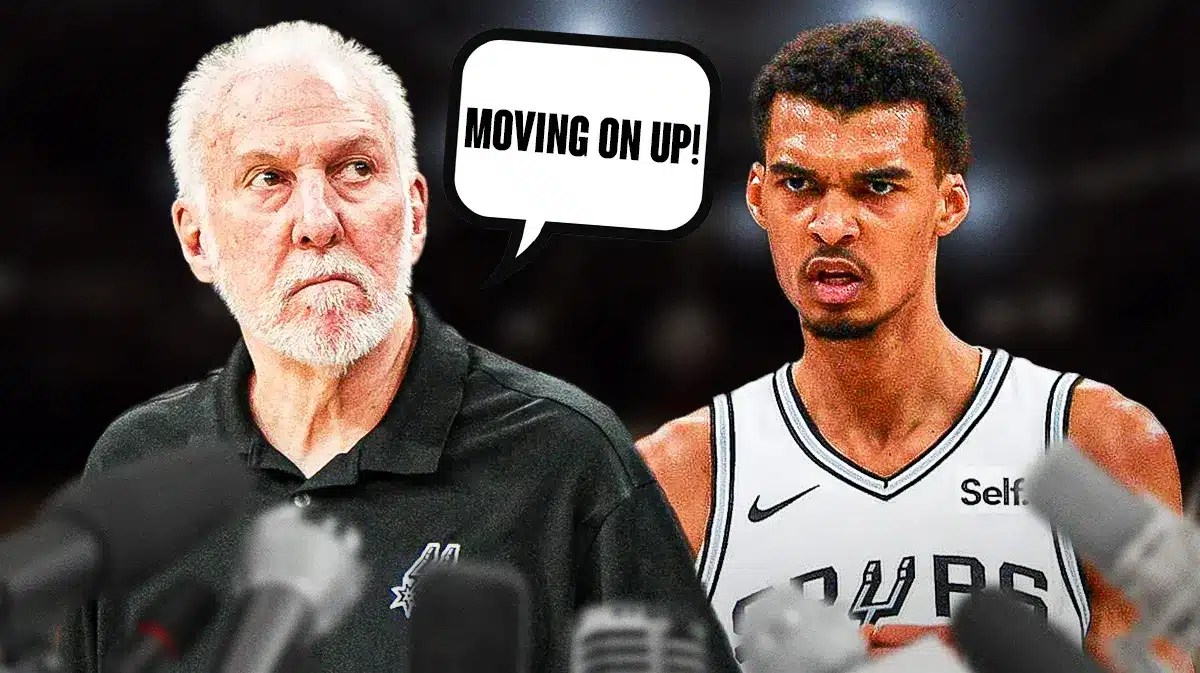 Spurs' Victor Wembanyama, Gregg Popovich saying "Moving on up!"