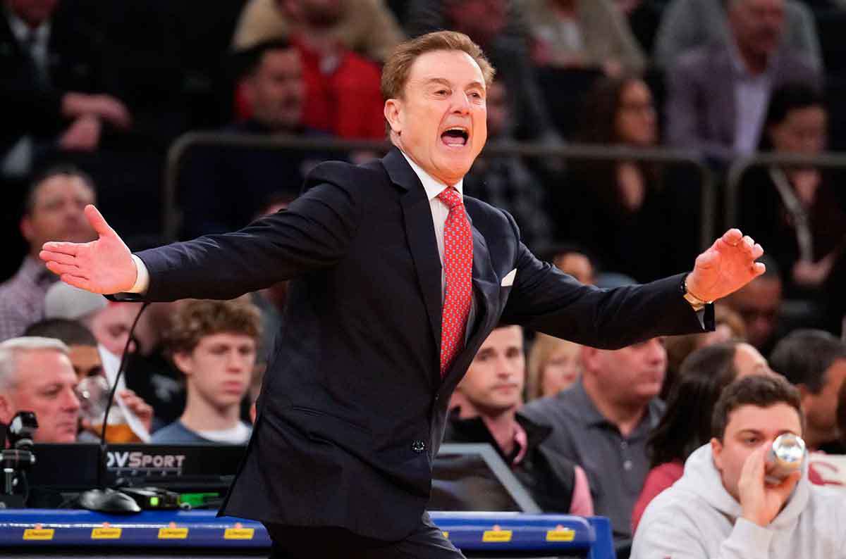 Mar 14, 2024; New York City, NY, USA; St. John's Red Storm head coach Rick Pitino reacts against Seton Hall Pirates during the first half at Madison Square Garden. Mandatory Credit: Robert Deutsch-USA TODAY Sports