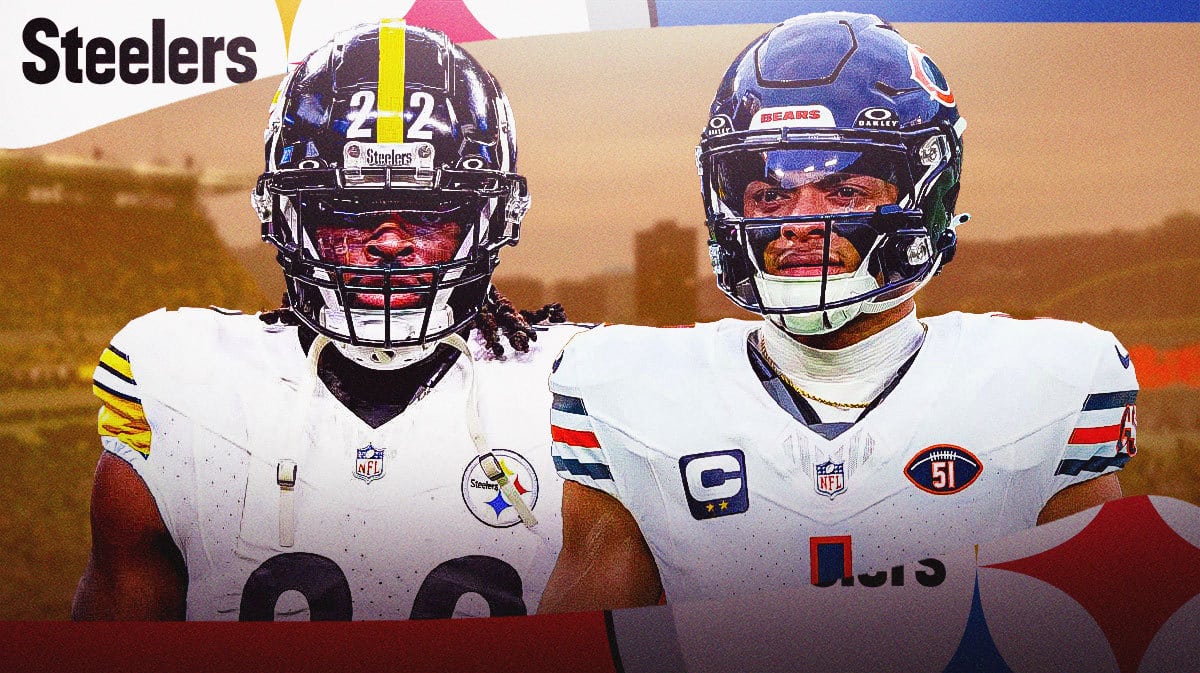 Bears' Justin Fields stands next to Steelers Najee Harris after trade