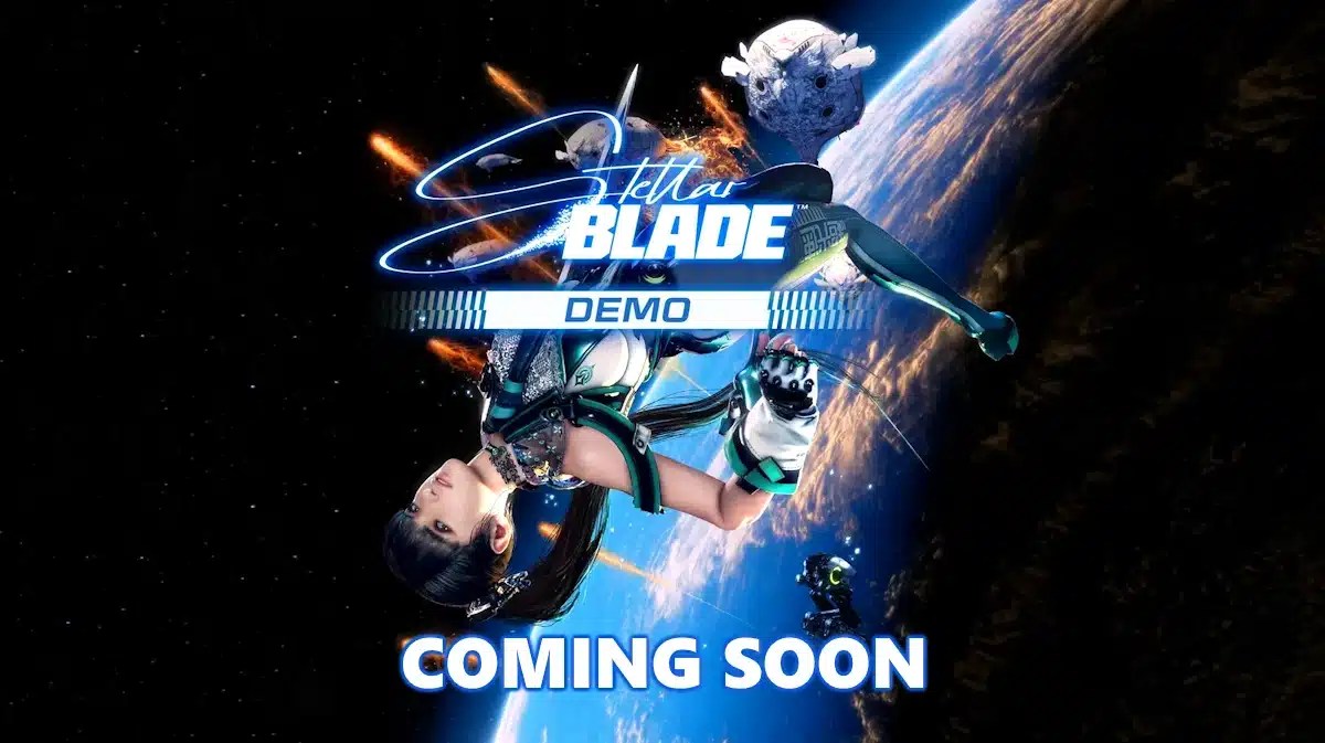 stellar blade demo, stellar blade demo release, stellar blade release date, stellar blade, key art for the stellar blade demo with the words coming soon at the bottom part