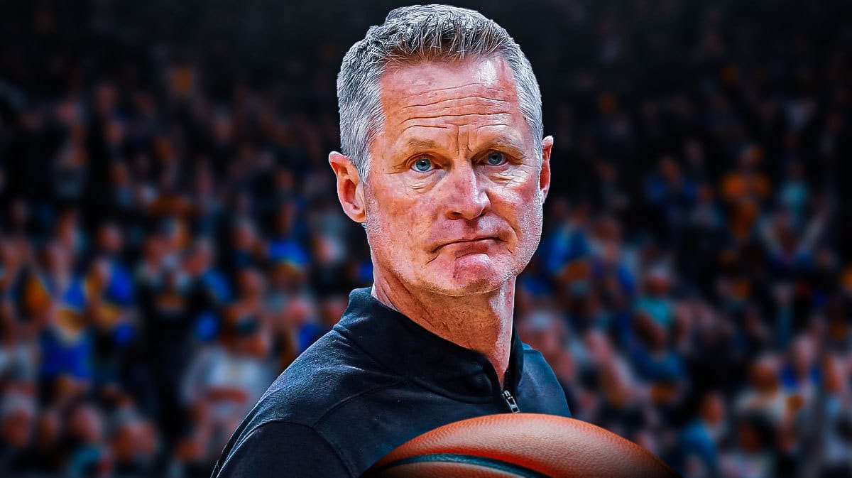Golden State Warriors head coach Steve Kerr in front of the Chase Center.