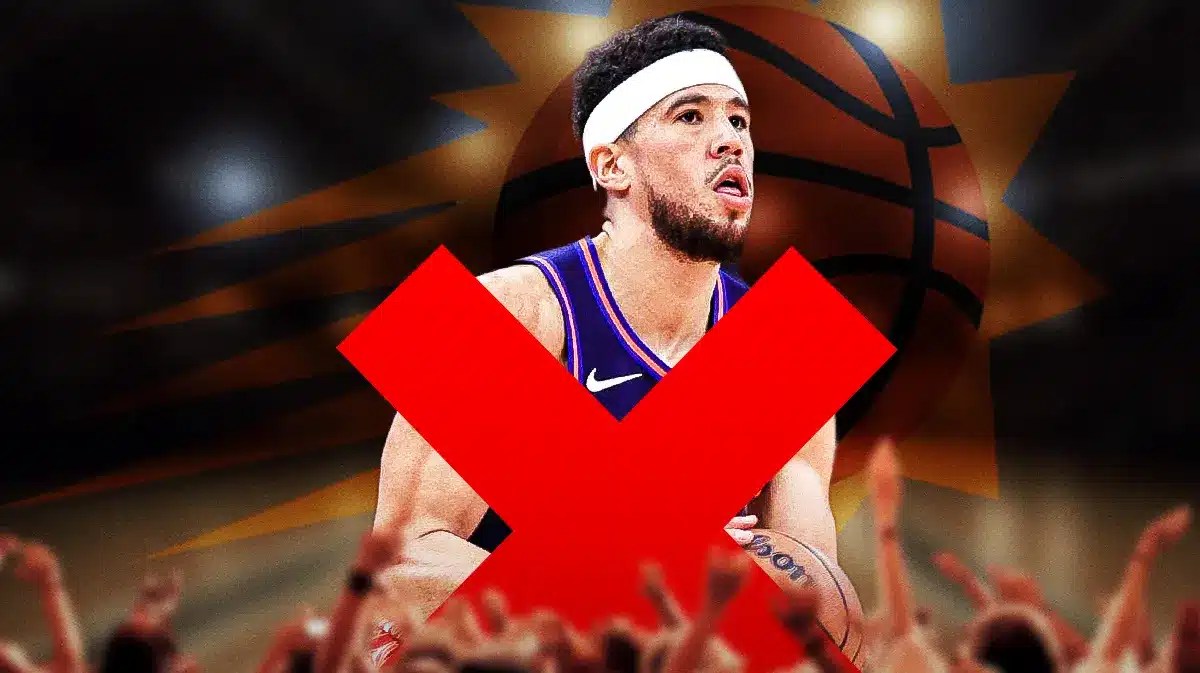 Phoenix Suns guard Devin Booker with an X over him.