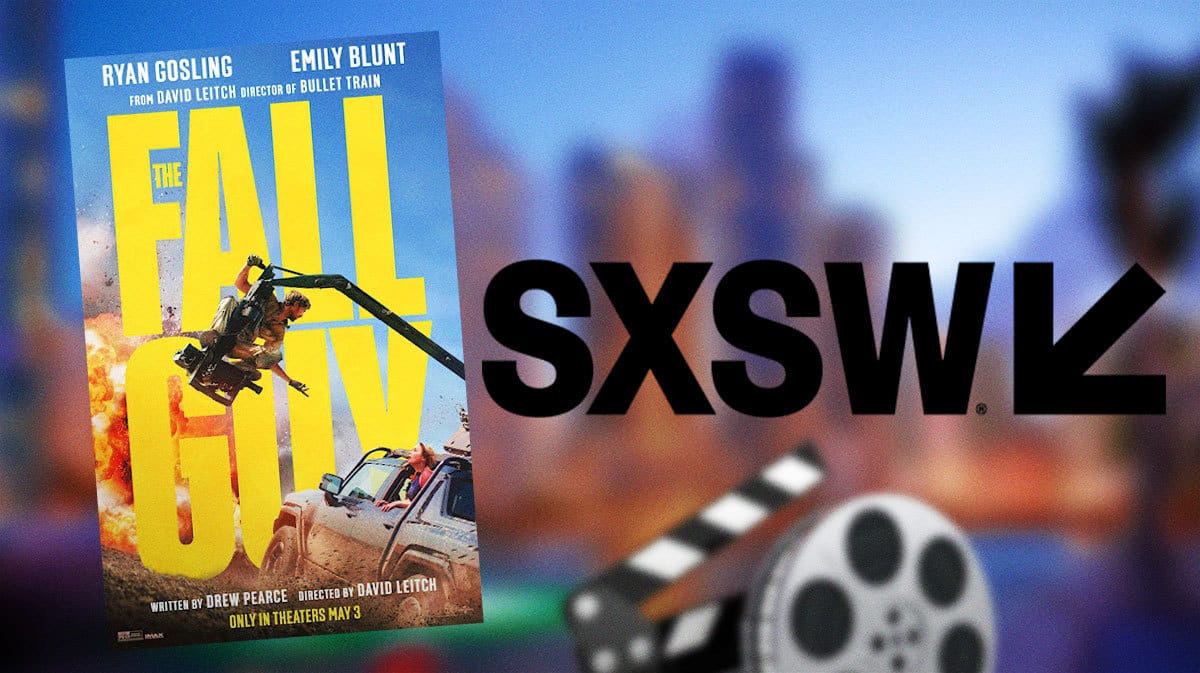 Movie poster for The Fall Guy alongside logo for SXSW