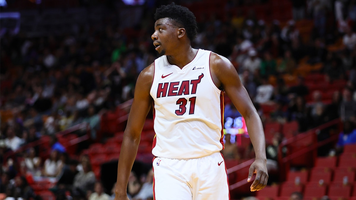 Miami Heat center Thomas Bryant (31) looks on after scoring against the Portland Trail Blazers during the fourth quarter at Kaseya Center.