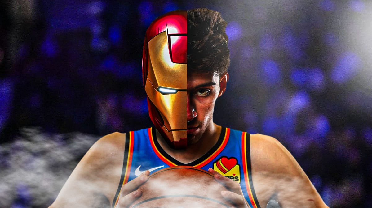 Thunder’s Chet Holmgren with a half Iron Man mask on his face