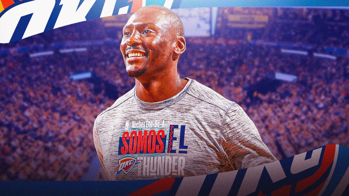 Thunders' Bismack Biyombo reacts after fainting against Trail Blazers