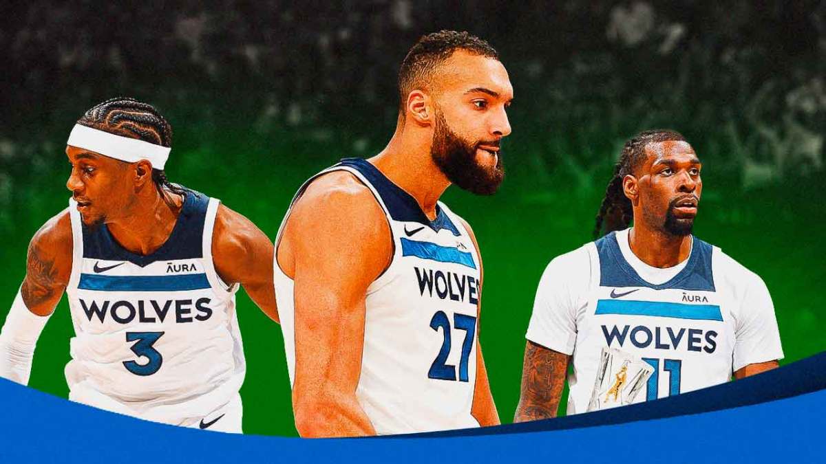 Timberwolves' Rudy Gobert with Jaden McDaniels and Naz Reid