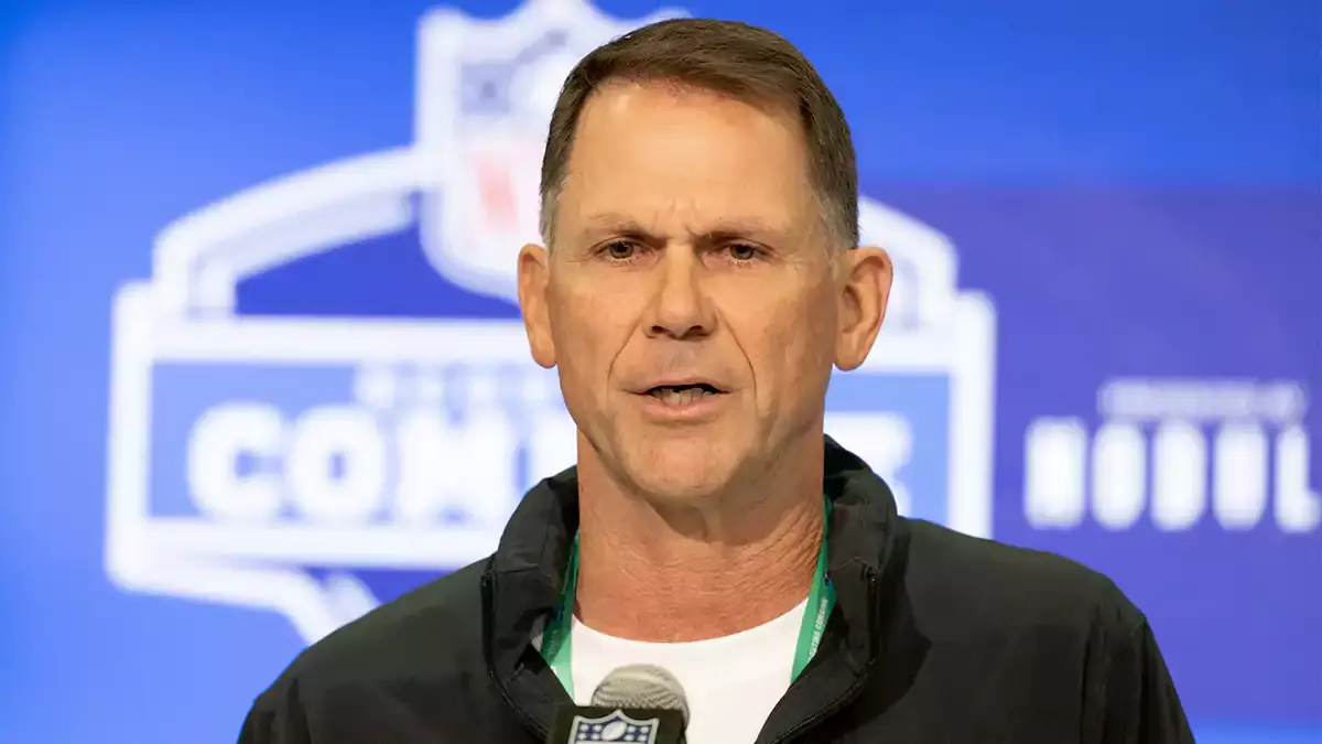 Jacksonville Jaguars general manager Trent Baalke talks to the media at the 2024 NFL Combine at Indiana Convention Center.