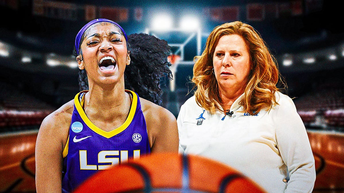 UCLA women's basketball head coach Cori Close and LSU star Angel Reese in front of the Pauley Pavilion.